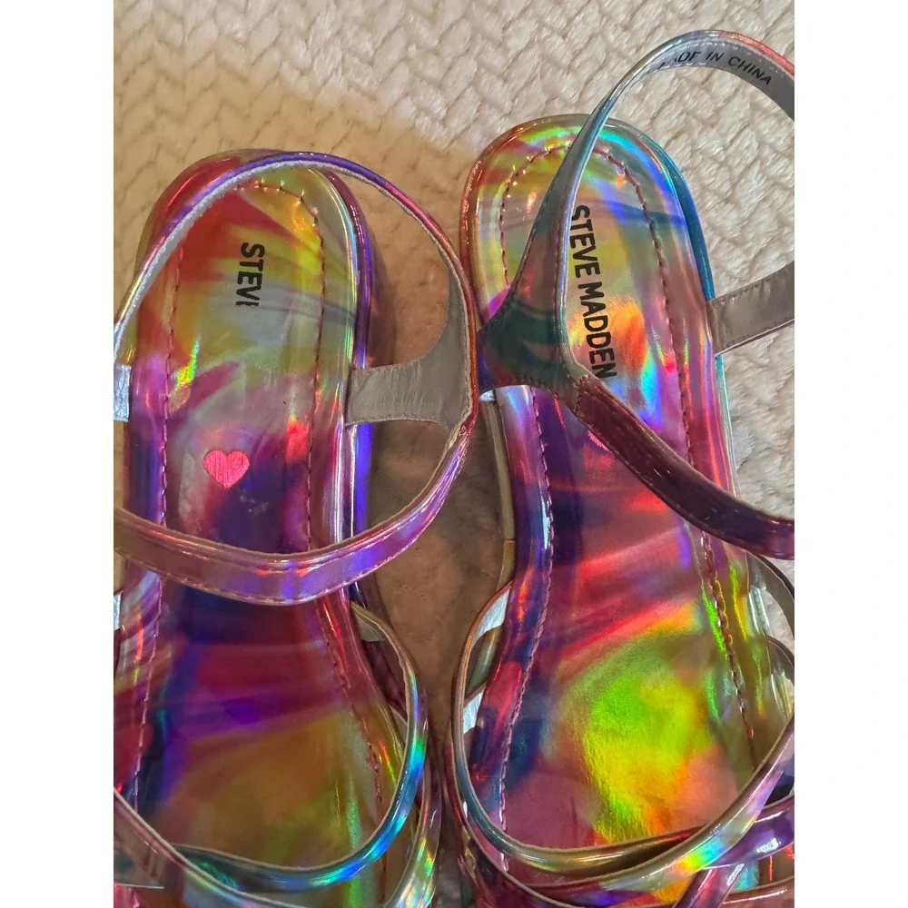 Steve Madden JORAZY Holographic Rainbow Platform Sandals Multi Strap Wedge 5